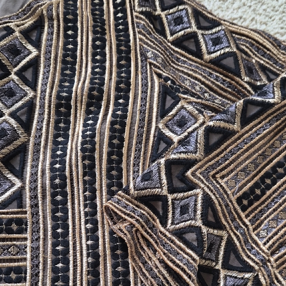 Calypso St. Barth Geometric Embroidered Mini Dress - Black and Tan - Picture 4 of 9